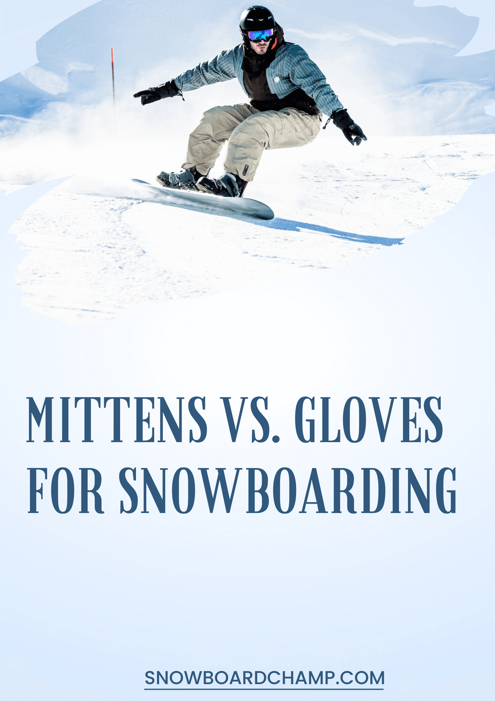 A split image showing a snowboarder wearing a mitten on one hand and a glove on the other