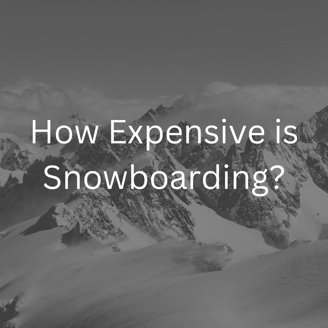 A flat lay of snowboard gear including a board, boots, helmet, goggles, and jacket with price tags