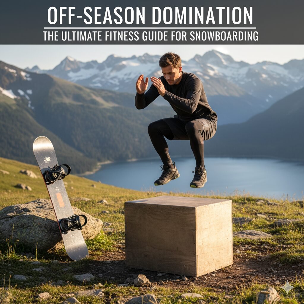 Athlete performing a functional squat jump, symbolizing snowboarding fitness.