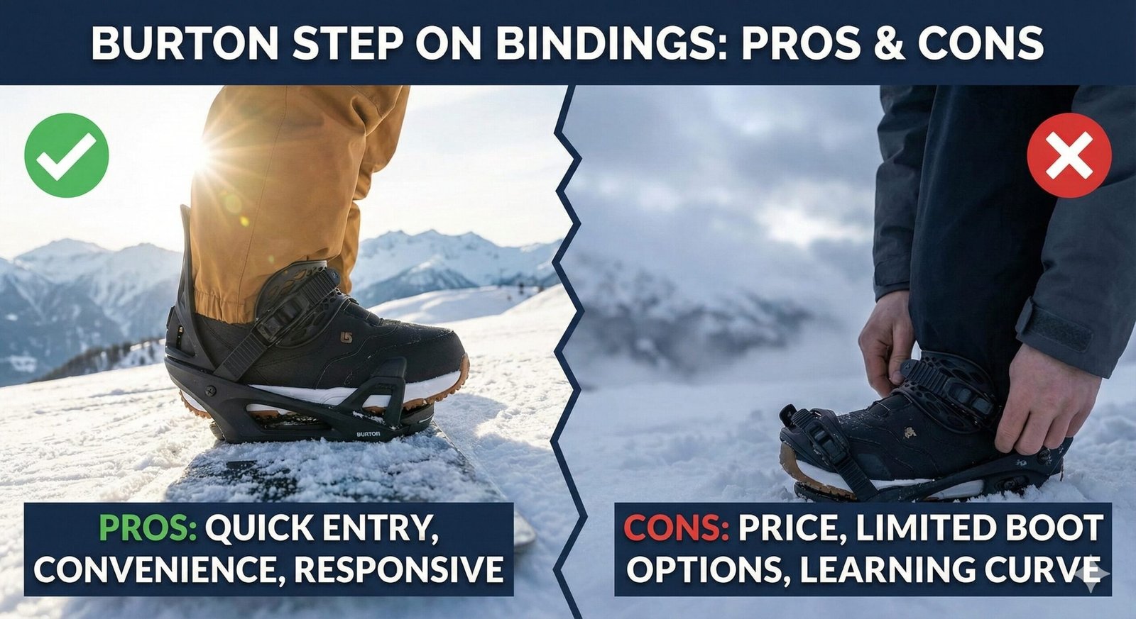 Snowboarder using Burton Step On Bindings on a snowy mountain