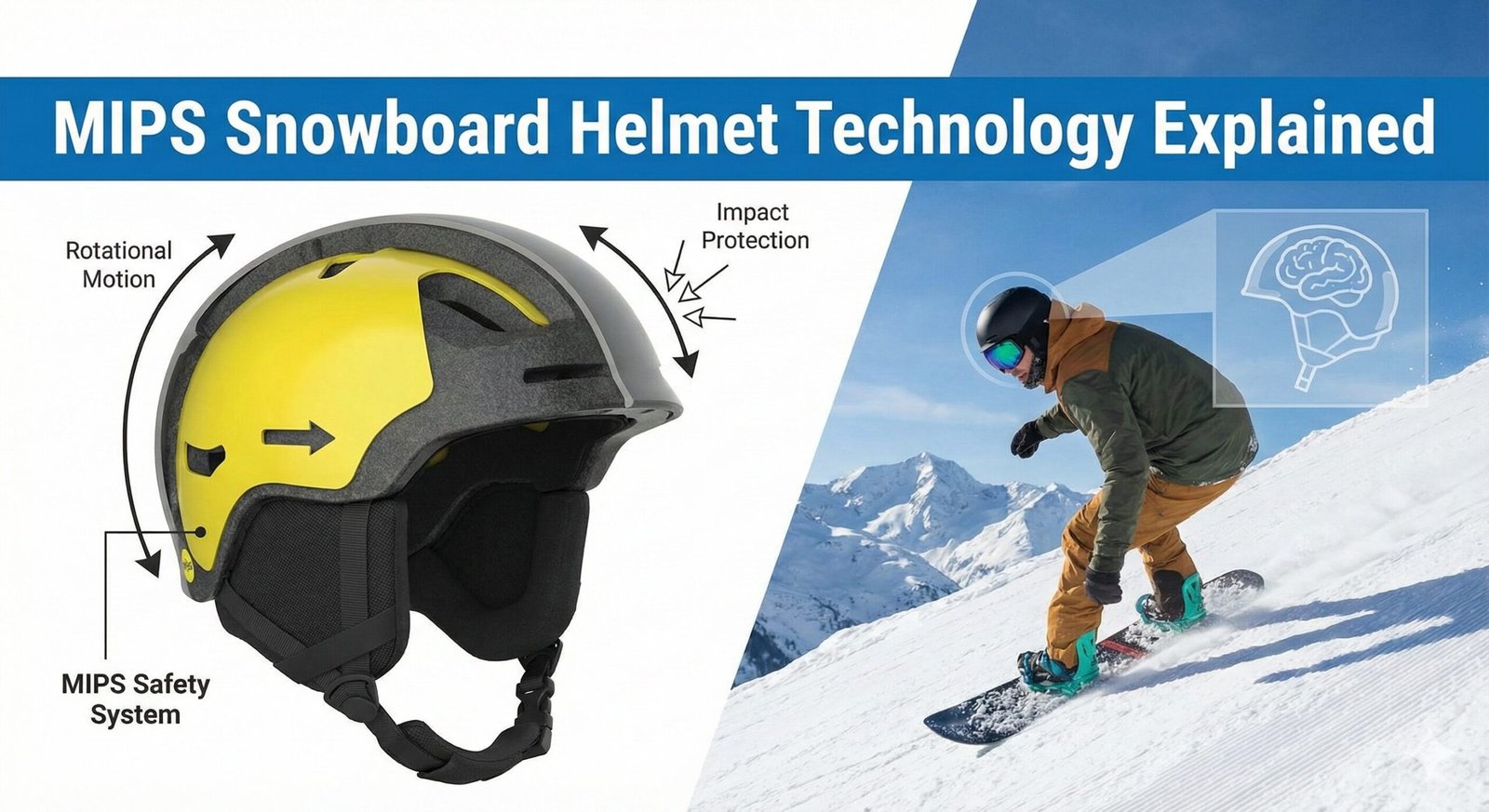 Snowboarder wearing a MIPS helmet on a mountain peak