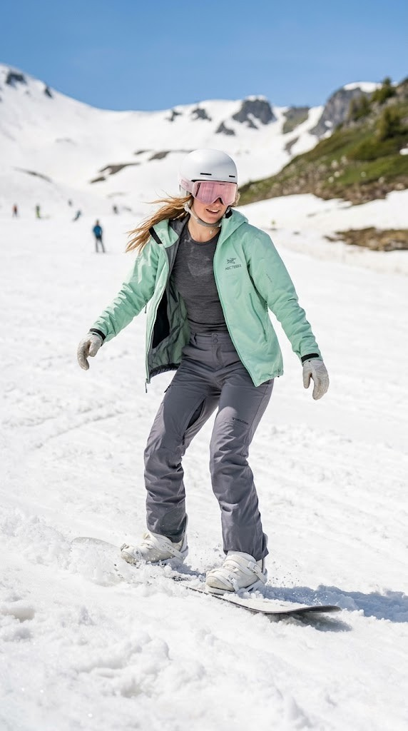 Lightweight spring snowboarding outfit for warmer weather
