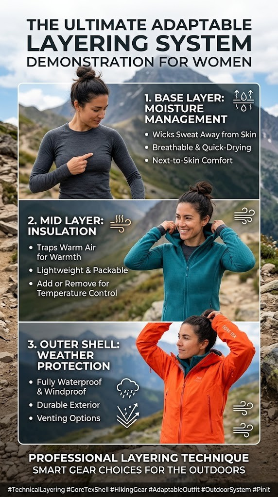 Smart layering system snowboarding outfit with multiple removable layers